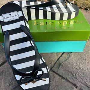 Kate Spade Rhett Black and White Striped Wedge Flip Flop
